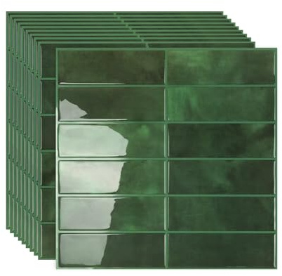 Honcet Tile Stickers for Bathroom Stick on Tiles Self Adhesive | Green Peel and Stick Wall Tiles Vinyl Kitchen Backsplash 30.5x30.5cm 10 Sheet-Splashback Bathroom Sink 3D Subway Metro