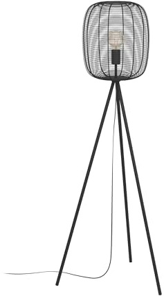 EGLO Rinroe Golvlampa med stativ, trebent lampa för vardagsrummet, industriell av svart metall, vardagsrumslampa med E27-sockel