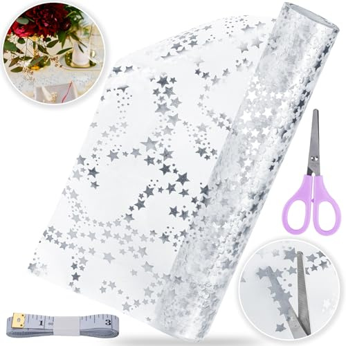 Axlyca Runner Tavolo Organza Argento,Runner Tavolo Argento con Forbici,Runners Argent da Tavola Chiffon Trasparenti Glitter,Runners Natalizio da Tavola per Matrimonio,Natale,Compleann,Festa,28 cmx5,3m