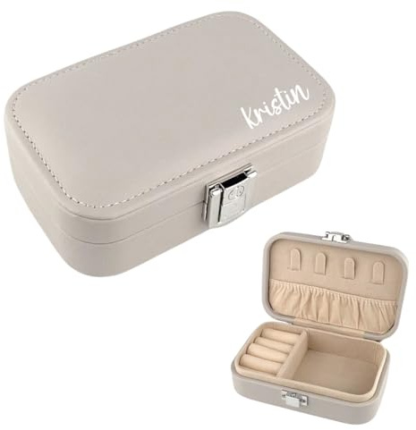 minimutz Schmuckkästchen personalisiert klein, Schmuckbox Reise Damen Mädchen, Schmuckschatulle Pastell mit Spiegel grau S (12 x 7,5 x 4 cm)