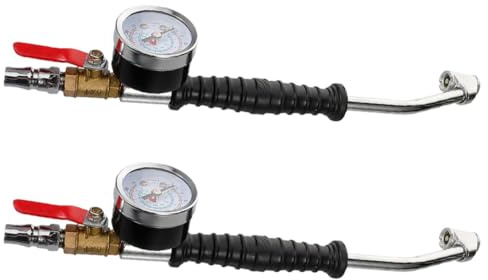 Reifenaufblasschlauchadapter 2 Stück mit Winkelkopf und Manometer | Auto und Lkw Reifen, Schnellanschluss und Verlängerung, Kunststoff Legierung Zufällige Farbe