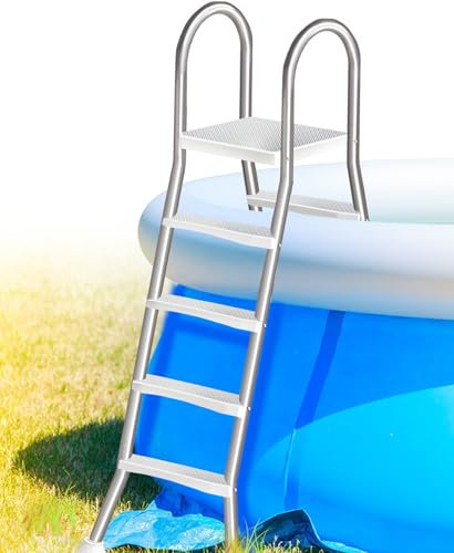 Errzom 135cm Double Side A Frame Pool Ladder for Above Ground Outdoor Patio Swimming Pool Platform Ladder with Step Barrierl, A-Frame Heavy Duty Pool Stairs,135cm