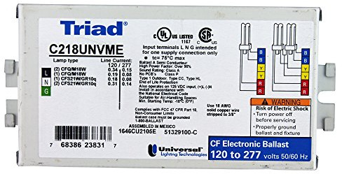 Universal C218UNVME - 2 Lamp - 18 Watt CFL Ballast - 120/277 Volt - Programmed Start - 1.05 Ballast Factor