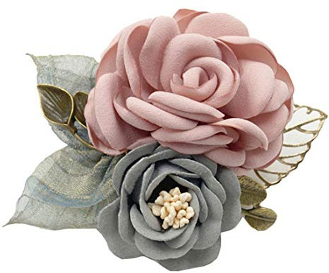 Cheerlife Haarclip Haarklipp Double Blumen Haarklammer Haarspange Ansteckblume Brosche Corsage Blumen Bekleidung Zubehör Rosa-Grau