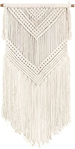 Livalaya Boho Macrame Woven Wall Hanging Beige 16 in x 36 in Modern Bohemian Tapestry wall Art Decor for House, Apartment, Dorm, Bedroom, Nursery, Party Decorations, Wedding, Wall Ornament