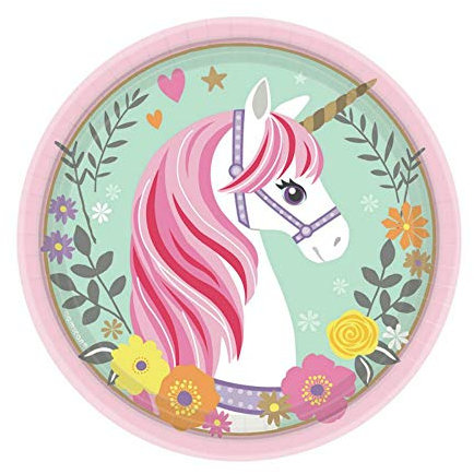 Lote de 40 Platos Infantiles Decorativos de Cartón Unicornio Mágico. Vajillas. Juguetes y Regalos Baratos para Fiestas de Cumpleaños, Bodas, Bautizos, Comuniones y Eventos.