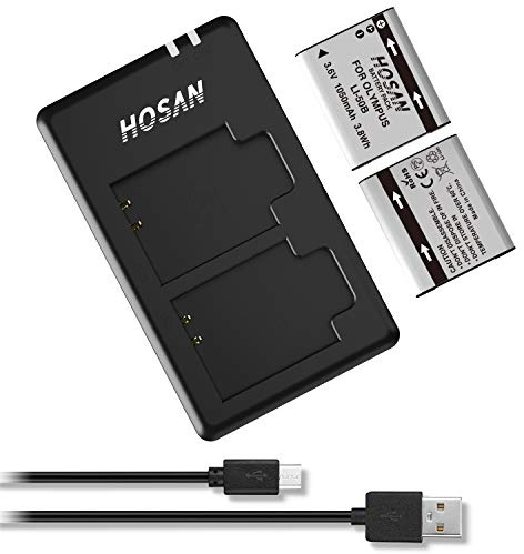 HOSAN LI-50B Batterie de Rechange 1050mAh Lot de 2 avec Compatible pour Olympus Li-50B, pour Pentax D-Li92, pour Ricoh DB-100 Olympus SP-720UZ,SP-800UZ,SP-810UZ,Olympus SZ-10,SZ-12,SZ-15,SZ-16,SZ-20