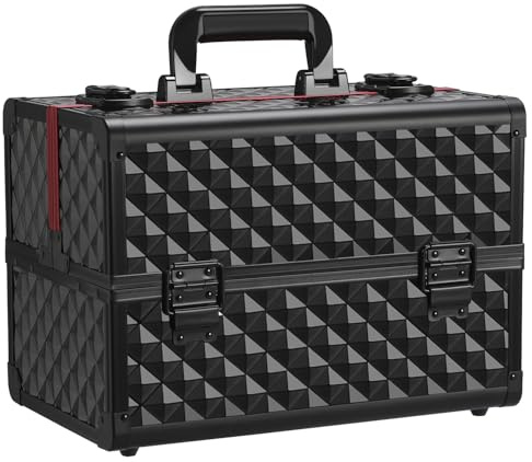 Yaheetech Large Makeup Case with 4 Tiered Trays, Black/Red
