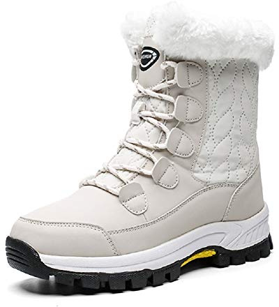 AONEGOLD Mujer Botas de Nieve Forro Piel Sintética Cálida Zapatos de Invierno Caliente Antideslizante Botas de Nieve Senderismo Trekking 8828 Beige Talla 38