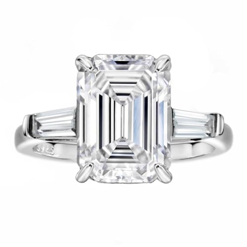 Michooyel S925 4 karat smaragdslipning kubisk zirkonia diamant (G, VVS), förlovningsringar för kvinnor, vigselring, sterlingsilver, ädla brudsmycken för kvinnor, 52(16.5), Ädelsten, Kubisk zirkonia