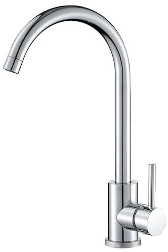 VALAZ Grifos Cocina Fregadero Cromado Alta Presión | Grifo Monomando, Giratorio 360º, Ahorro de Agua | Instalación Fácil y Rápida | Latón, Acero Inoxidable, Serie Misisipi