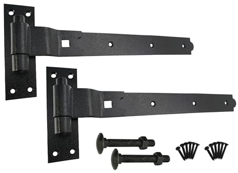 Infinity Decor Charnières droites/coudées/réglables avec crochet et bande, pour portails de jardin ou de garage – Noir époxy (2 charnières coudées, 45,7 cm)