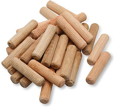 BokWin 100 Pack Wooden Dowel Pins 12mm x 50mm (Approx 1/2 x 2) Wood Fluted Dowels Rods Kiln Dried Fluted and Beveled, Hardwood Crafts Dowel Pegs
