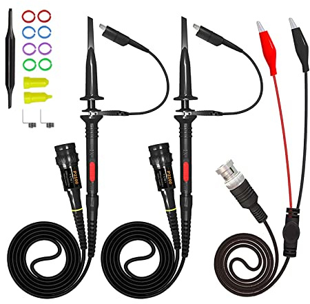 AUTOUTLET 2PCS P2100 100MHz Oszilloskop Probe Kit, Oszilloskop-Tastkopf mit BNC zu Krokodilklemme Messleitung Kit, 10: 1 und 1: 1 Umschaltbarer Hochpräziser Scope Oscilloscope Clip Probes