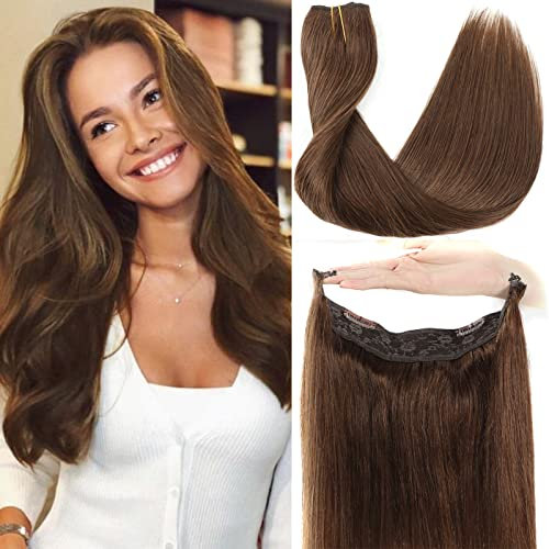 Ugrace Hair Haarverlängerung aus Echthaar, Extensions mit unsichtbarer Angelschnur, glattes Haarteil für Damen zum Anklipsen, 45,7 cm, 90 g, Schokoladenbraun