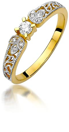 Damenring aus Gold mit 0,13 Karat Diamanten | 14 Karat Gold (585) | Goldring mit Box | Goldring für Frauen (Gelbgold, 54 (17.2))