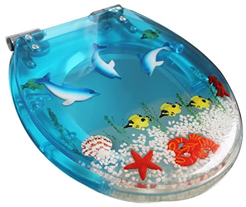 LYLFF Harz-Toilettensitz-Abdeckung, 3D-WC-Abdeckung des Meeres, Mit Edelstahl Einstellbarem Edelstahl, Geeignet for O/V/U- Formtoiletten