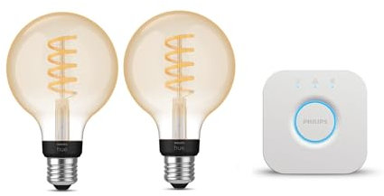 Philips Hue Kit Connecté - Pont de Connexion + 2 Ampoules LED White Ambiance E27 Filament G93, Bluetooth, Compatible Alexa, Google Assistant & Apple HomeKit