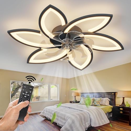 WDENI Ventilatore Da Soffitto Con Lampada A Led, Camera Da Letto Con Ventilatore A Soffitto, Regolazione A Distanza Della Luce A 3 Velocità Del Vento (78CM-Nero)