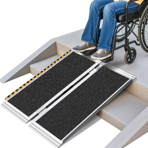 KOLOTOOL Wheelchair Ramp 4ft, Non-Skid Aluminum Portable Ramps for Wheelchairs for Home Steps, 800 LBS Capacity Wheel Chair Handicap Ramp for Entry, Doorway, Homes, Stairs 48 Lx 29.2 Wx2H