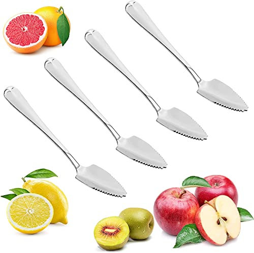 Norhogo 4 cucchiai da pompelmo in acciaio inox con dentellatura, cucchiaio da kiwi, cucchiaio da dessert, lavabile in lavastoviglie, acciaio inox lucido (argento)