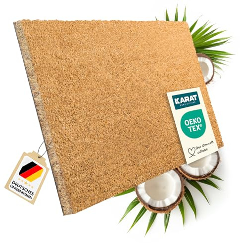 KARAT Fußmatte für Außen und Innen, 100x300 cm Natur 17mm Höhe, Türmatte aus Kokos, Schmutzfangmatte, Kokosmatte mit Rutschfester Rückseite für Haustür, Eingang