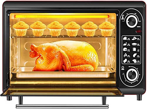 48L Oven Household Mini Oven Intelligent Timing Temperature Control Electric Oven Includes Bake Pan Broil Rack stainless Steel Tongs (Color : Red)