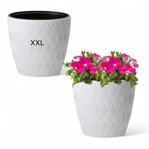 MELTOM Pflanzkübel Slim XXL Oval 3D Effekt Farbe mit Herausnehmbaren Einsatz, H: 60 cm (Weiß)