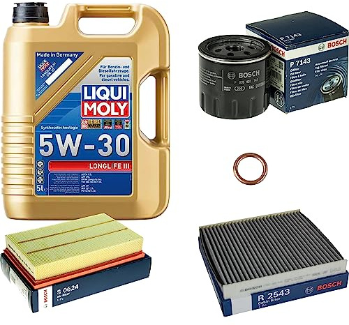 Inspektionspaket Wartungspaket Filterset mit 5 L Motoröl Longlife 3 5W-30, Ölfilter, Luftfilter, Innenraumfilter (Aktivkohle), Dichtring