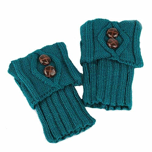 SHTGOI Damen Stulpen Gestrickte Beinwärmer Kurz Beinstulpen Warme Stricken Beinlinge mit Slouch Button und Äußere Klappe Design Verdicken Legwarmers Knöchelwärmer für Herbst und Winter Pfauenblau