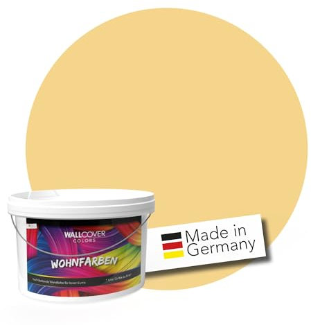 WALLCOVER hochwertige Wandfarbe für Innen | Sonnengelb | 5L für 40m² | Hochdeckende Innenfarbe Matt (Klasse 1) | Profi Qualität aus Deutschland