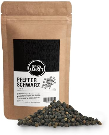 Spicy Welt Poivre Noir Entier (100g) – Grains de Poivre Noir pour Moulin | Idéal Viande, Sauce, Marinade & Bouillon | Arôme Puissant | 100% Naturel, Sans Additifs