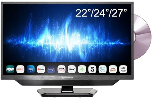 Maxview Alphatronics SLA Line+ Smart TV with DVD Player and Integrated Soundbar for Motorhome Caravan Truck Boat 12v or 240v 24 inch Super Slim LED Wifi Bluetooth Connected Television - 24