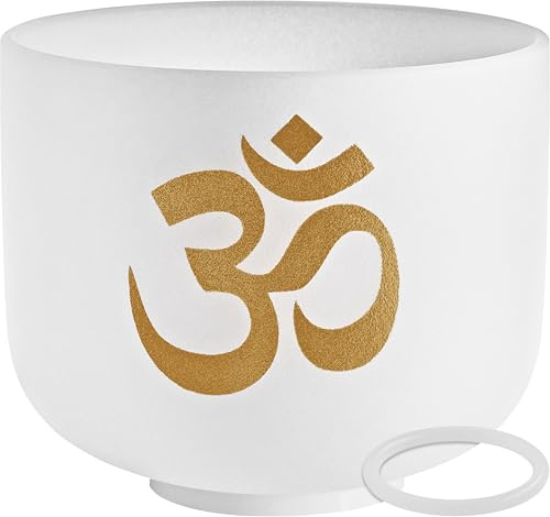 Sonic Energy 8 Zoll Kristallklangschale – Mit OM Symbol – 136,10 Hz, Ton Cis5 – Für Meditation, Yoga, Klangheilung – Inkl. Silikonring (PCSB8OM)