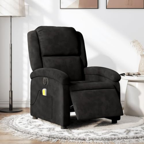 Homgoday Massagesessel Elektrisch Relaxsessel Fernsehsessel Polstersessel Ruhesessel mit Liegefunktion Liegesessel Verstellbare Rückenlehne TV Sessel für Wohnzimmer Schwarz Samt