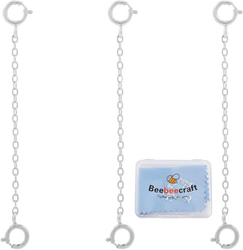 Beebeecraft 3Pcs 925 Sterling Silver Necklace Extender, 5cm Double Spring Clasps Chain Extension with 1Pc Silver Polishing Cloth for Making DIY Handmade Necklaces Bracelets Anklets Suspenders