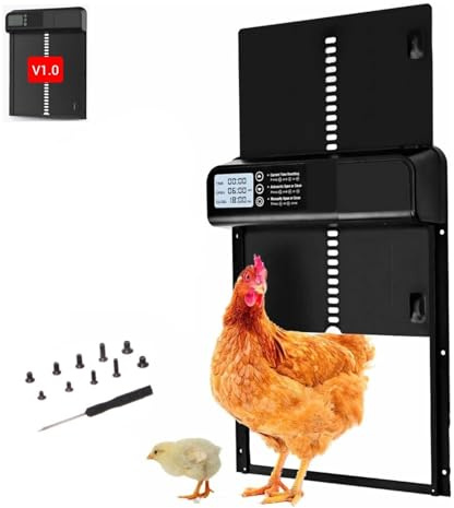 UniEgg Chatière à Poule en Métal Automatique 2.0 à Pile - Porte Poulet Automatique - Poulet Garde - Fonction Minuterie - Noir - Convient pour Chiens, Chats, Rongeurs et Poules | Étanche