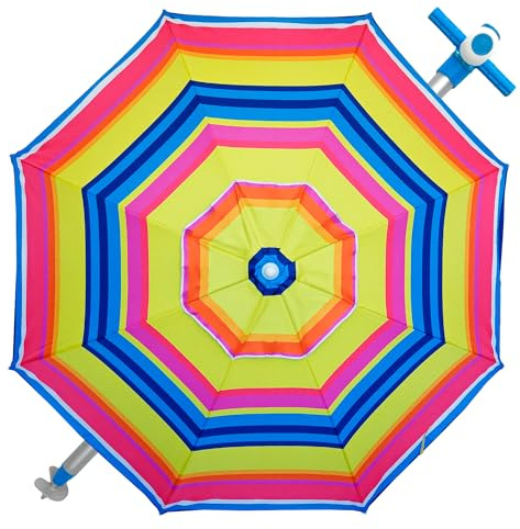 Pincho Sombrilla Playa Grande Ø240 cm, antiviento hasta 35km/h, protección UV 50, Materiales de Calidad, Tubo de Aluminio, 8 Varillas de Fibra de Vidrio (Multicolor 4)