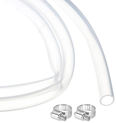 sourcing map 16ft Clear Silicone Rubber Tubing 8mm x 10mm Plastic Tube Flexible Air Hose for Brewing, Wine Making, Pump Siphon, 5/16 ID 3/8 OD, with 2pcs Clamps