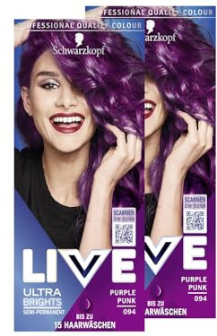 Schwarzkopf LIVE Ultra Brights Semi-Permanente Haarfarbe 094 Purple Punk (2x 142 ml), Coloration für intensive oder pastellige Farbergebnisse, hält 12–15 Haarwäschen, mit Pflege-Conditioner
