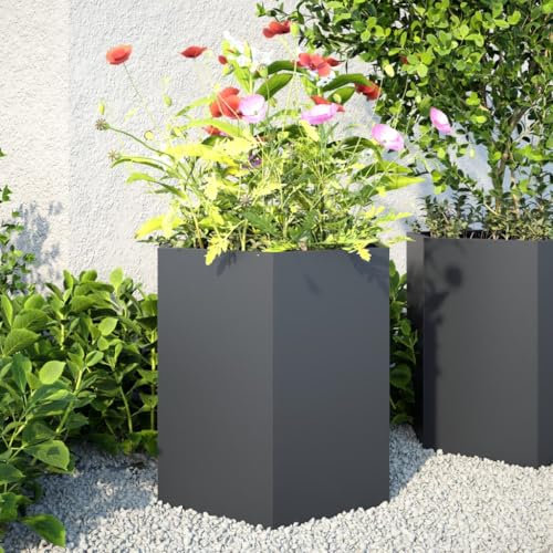 Xichuzi Pflanzkübel 2 STK. Anthrazit Sechseckig 46x40x45 Stahl, Blumentopf Draussen, Blumenkübel, Pflanzkübel, Übertopf, Pflanzentopf, Blumenkasten, Flower Pot - 851113
