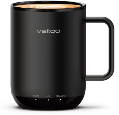Vsitoo S3 Plus 14oz Heated Coffee Mug - Temperature Control Smart Mug with Mug Warmer, Auto-Sensing AI Heats Drinks To 120-150°F Hands-Free.Ideal for Home/Office/Gifts，Black
