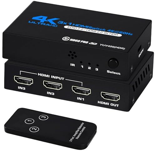 HDMI Switch 3 in 1 Out, 4K 60Hz HDMI Splitter 3 in 1 Out mit Fernbedienung,Automatisch 4K HDMI Switch,Hdmi Umschalter,HDMI Switch Automatisch,HDMI Verteiler Umschalter für NS PS4/5 PC Fire Stick Roku