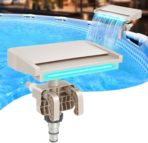 Hanaoyo LED-Poolbrunnen Wasserfall für oberirdische Pools, 7 Verschiedene Beleuchtungsfarben, glatt fließender Pool-Wasserfall, entspannende Kaskade für Außendekoration, verstellbare Breite, passend
