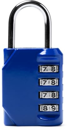 Candado con combinación de 4 dígitos. Cuerpo y asa de acero inoxidable para Gimnasio, Armario, Maleta de Fácil de uso y reseteo (Azul)