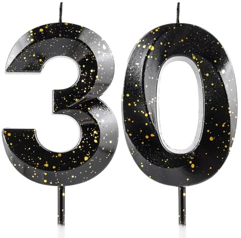 Geburtstagskerzen zum 30 Geburtstag, 3D, Schwarz/Gold, Premium-Wachs und 3D-Diamant-Design, Kuchendekoration, Dekoration für Geburtstagsparty, Hochzeitstag, Feier, Zubehör