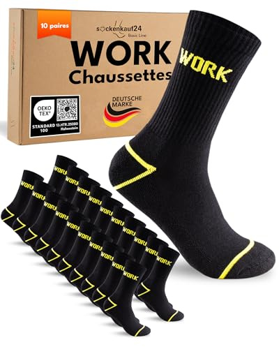 10 Paia Calze da Lavoro Uomo Cotone Rinforzate WORK Socks Nero 43-46