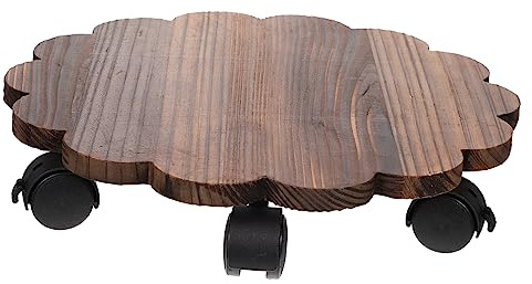 UKCOCO Bandeja Porta Macetas Móvil de Madera 35 Cm Ruedas Giratorias y Freno para Jardín y Hogar Soporte Extraíble Diseño Floral Decorativo