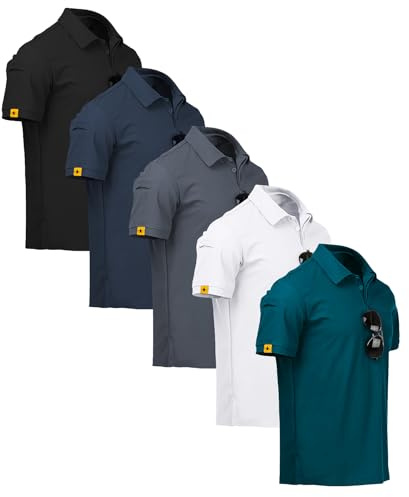 ZITY 5 Pack Polo Uomo Manica Corta Maglietta Traspirante ad Asciugatura Rapida Uomo Polo Estate Camicia Sportiva Camicia da Golf Regular Fit Polo Uomo(L)