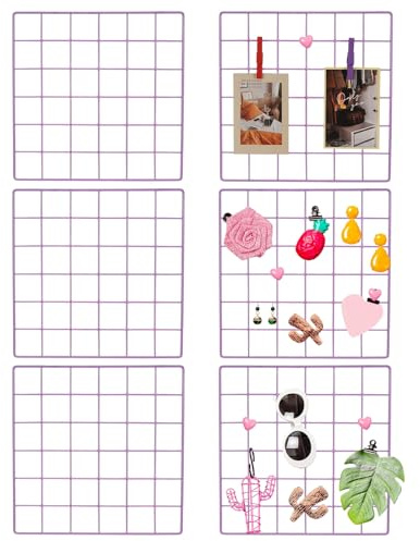 PATIKIL 12x12 in Wall Grid Panel, 6 Pack Wire Grid Panel Shelf Board Metal Gridwall Photo Pictures Display Hanging Organizer Mesh Frame Memo Board for Display DIY Craft Shows Home, Purple